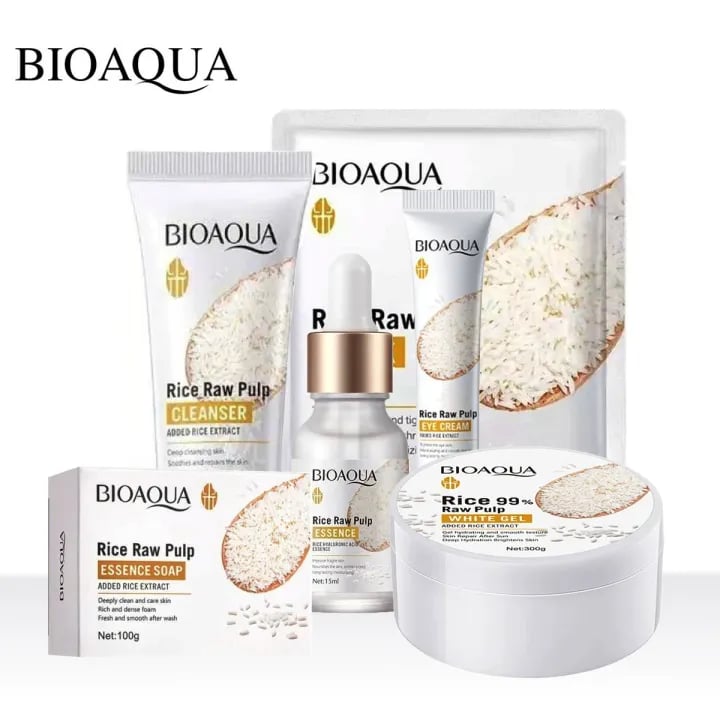 Bioaqua Rice Raw Pulp Complete Skincare Set – 5-Piece Glow & Hydration Kit