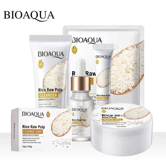 Bioaqua Rice Raw Pulp Complete Skincare Set – 5-Piece Glow & Hydration Kit