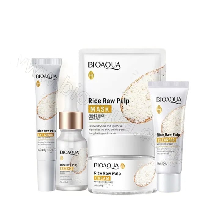 Bioaqua Rice Raw Pulp Complete Skincare Set – 5-Piece Glow & Hydration Kit